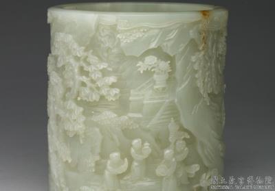 图片[2]-Jade brush holder with “Happiness, Longevity and Good Fortune” motif, Qing dynasty (1644-1911)-China Archive